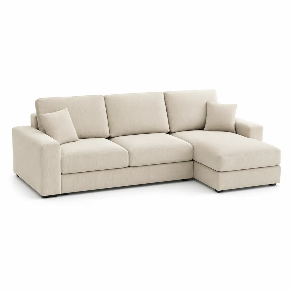 canapé d'angle 260 x 160 x 85 cm tissu polyester beige méridienne droite forme rectangulaire