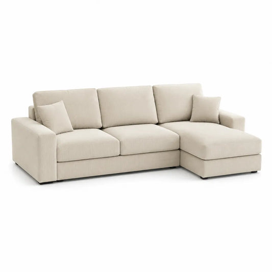 canapé d'angle 260 x 160 x 85 cm tissu polyester beige méridienne droite forme rectangulaire
